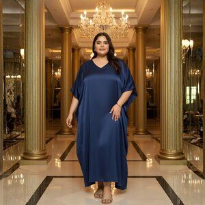Gypsie Blu Women Plus Size Satin Solid Maxi Dress Beach Cover Up Kaftan Dresses